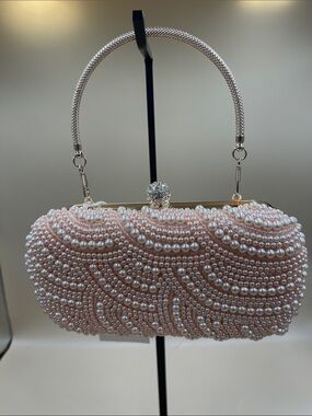 Kayla + Ava Pearl-Embellished Pink Clutch Handbag - Elegant Evening Or Bridal